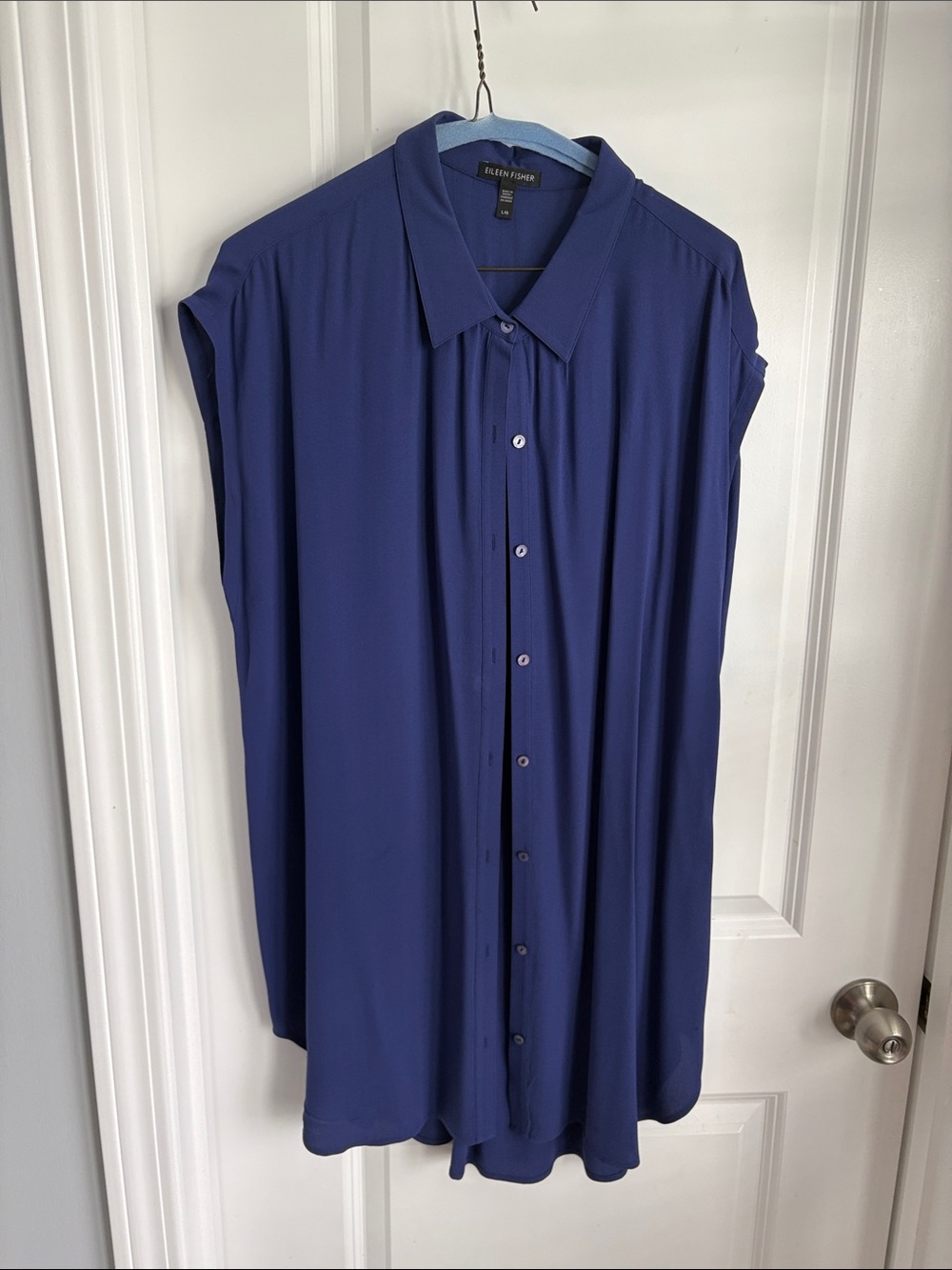 Eileen Fisher Oversized Sleeveless Button-Down Tunic - Navy